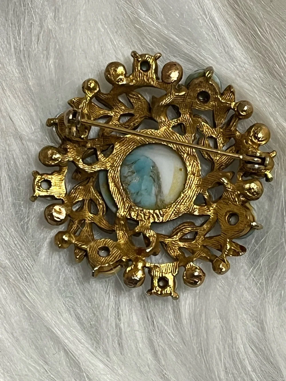 Vintage Turquoise Pearl Brooch
